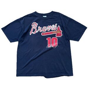 VTG Y2K Atlanta Braves Chipper Jones #10 T-Shirt Navy MLB 2001 Dynasty Tag 2XL